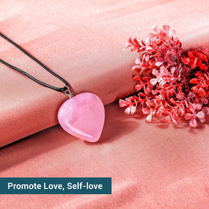 Rose Quartz Crystal Pink Heart Pendant Necklace for Women